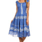 Sakkas Gigi Boho Sleeveless Smocked Waist Embroidered Mid-Length Batik Dress
