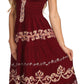 Sakkas Gigi Boho Sleeveless Smocked Waist Embroidered Mid-Length Batik Dress