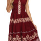 Sakkas Gigi Boho Sleeveless Smocked Waist Embroidered Mid-Length Batik Dress