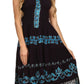 Sakkas Gigi Boho Sleeveless Smocked Waist Embroidered Mid-Length Batik Dress