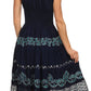 Sakkas Gigi Boho Sleeveless Smocked Waist Embroidered Mid-Length Batik Dress