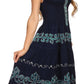 Sakkas Gigi Boho Sleeveless Smocked Waist Embroidered Mid-Length Batik Dress