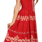 Sakkas Gigi Boho Sleeveless Smocked Waist Embroidered Mid-Length Batik Dress