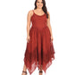 Sakkas Rayon Embroidered Stonewashed Adjustable Spaghetti Straps Long Dress