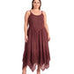 Sakkas Rayon Embroidered Stonewashed Adjustable Spaghetti Straps Long Dress