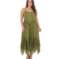 Sakkas Rayon Embroidered Stonewashed Adjustable Spaghetti Straps Long Dress