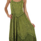 Sakkas Rayon Embroidered Stonewashed Adjustable Spaghetti Straps Long Dress