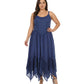 Sakkas Rayon Embroidered Stonewashed Adjustable Spaghetti Straps Long Dress