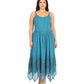 Sakkas Rayon Embroidered Stonewashed Adjustable Spaghetti Straps Long Dress