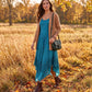 Sakkas Rayon Embroidered Stonewashed Adjustable Spaghetti Straps Long Dress