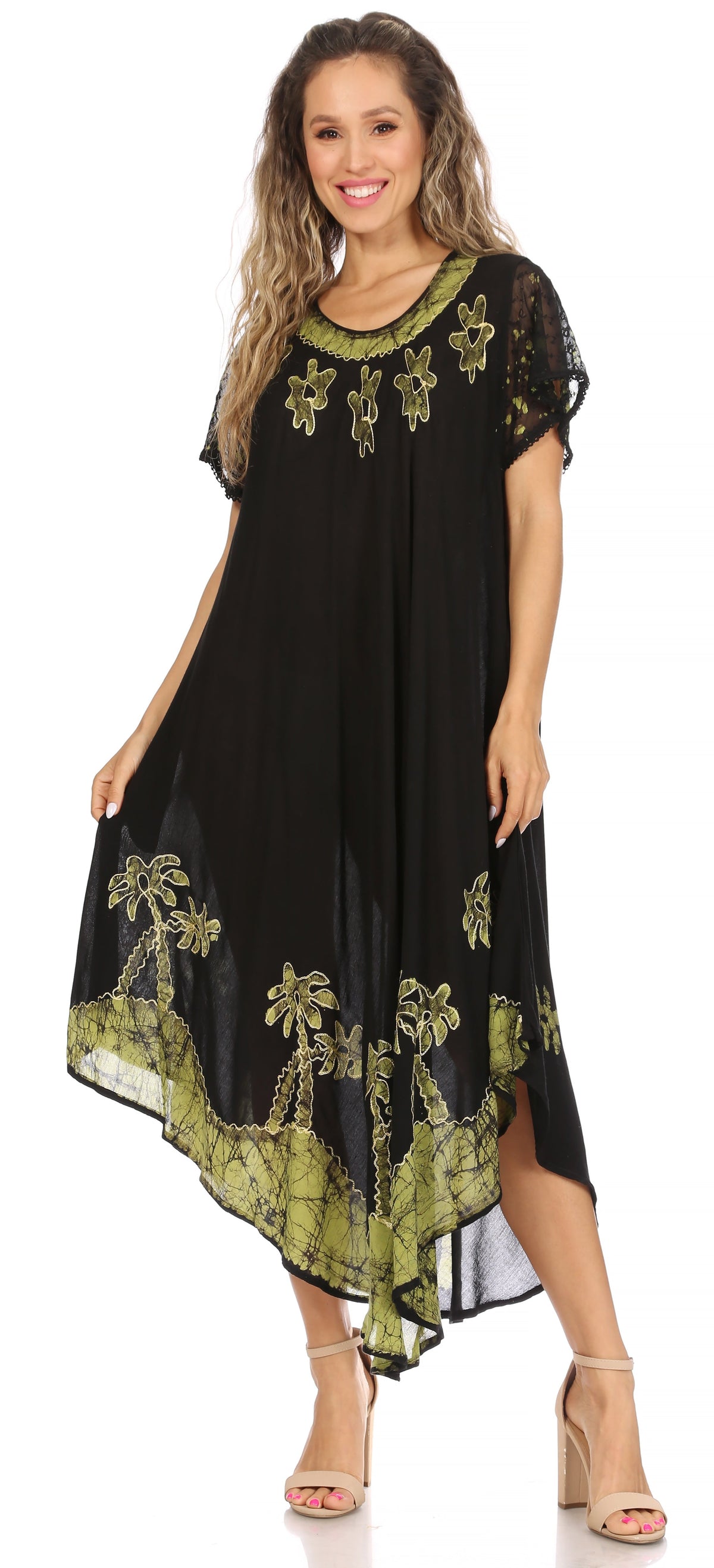Vestido Caftán/Pareo de Manga Corta Sakkas Batik Palmera