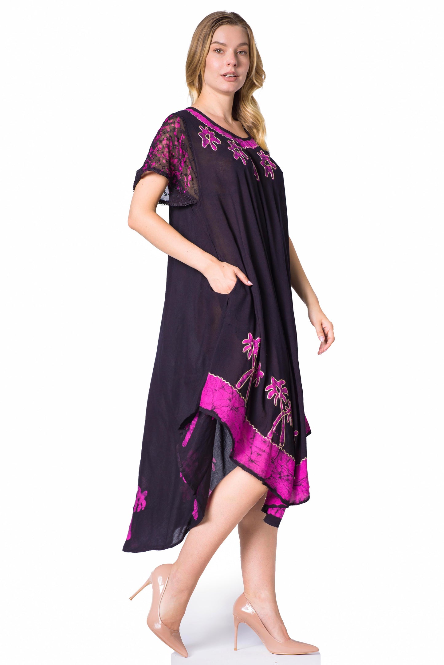 Vestido Caftán/Pareo de Manga Corta Sakkas Batik Palmera