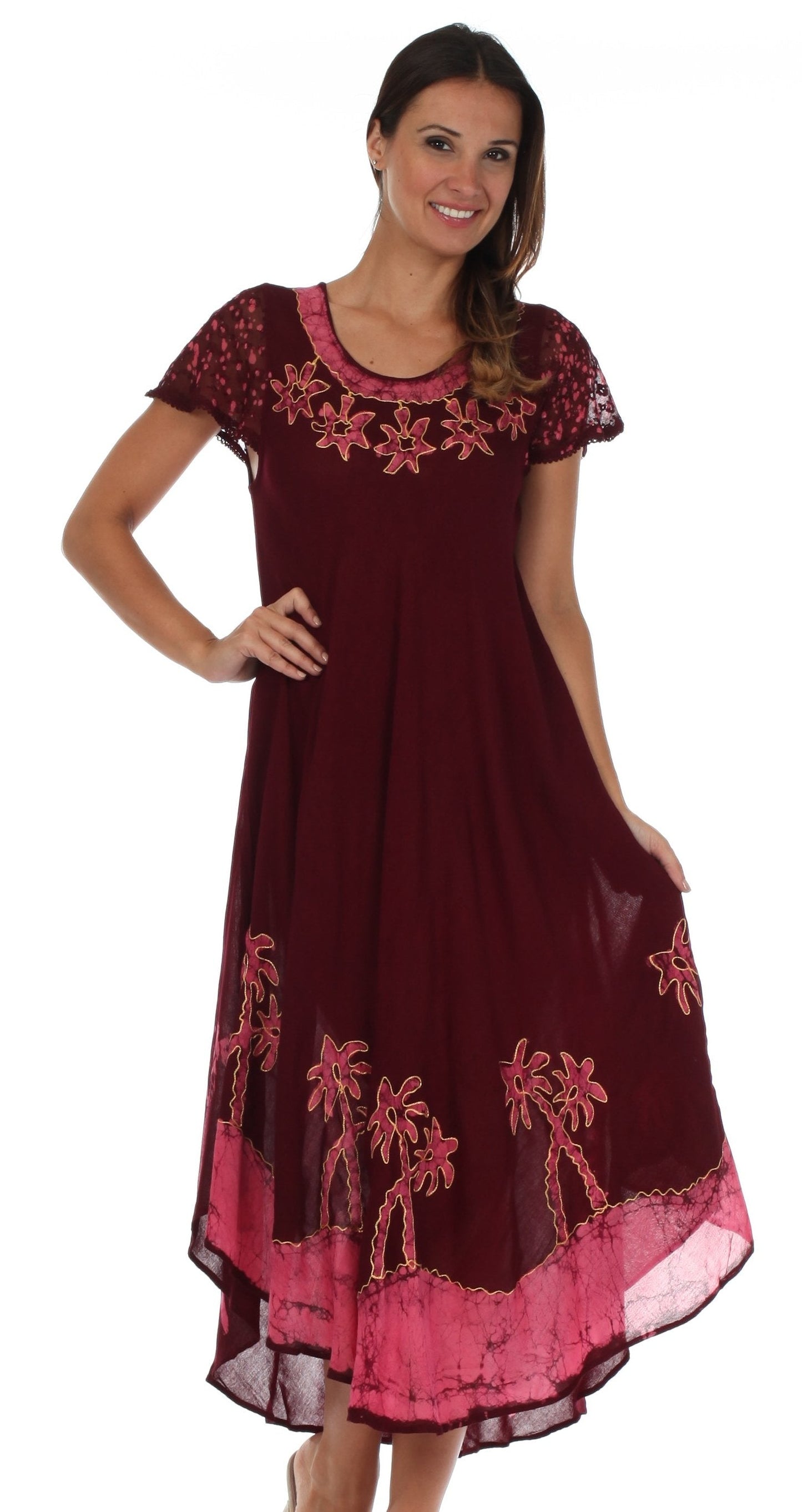 Vestido Caftán/Pareo de Manga Corta Sakkas Batik Palmera