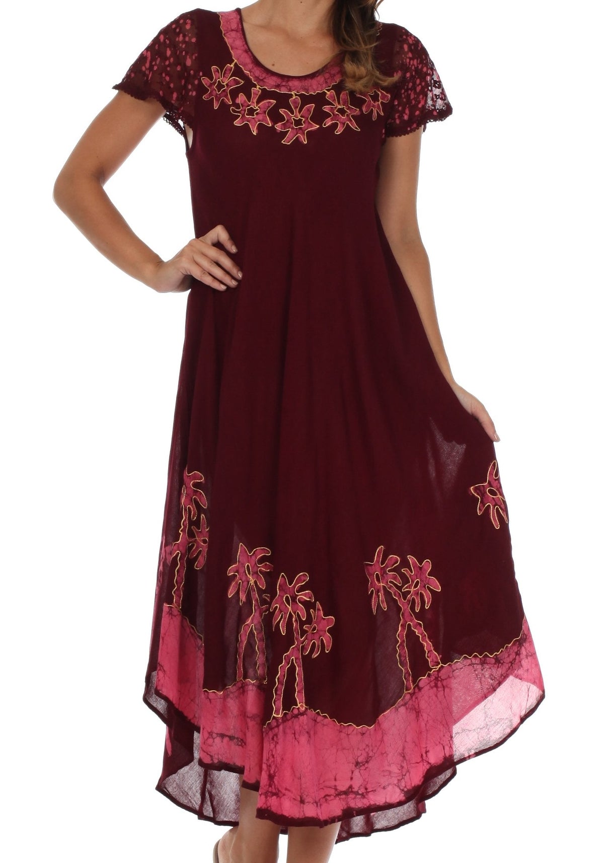 Vestido Caftán/Pareo de Manga Corta Sakkas Batik Palmera
