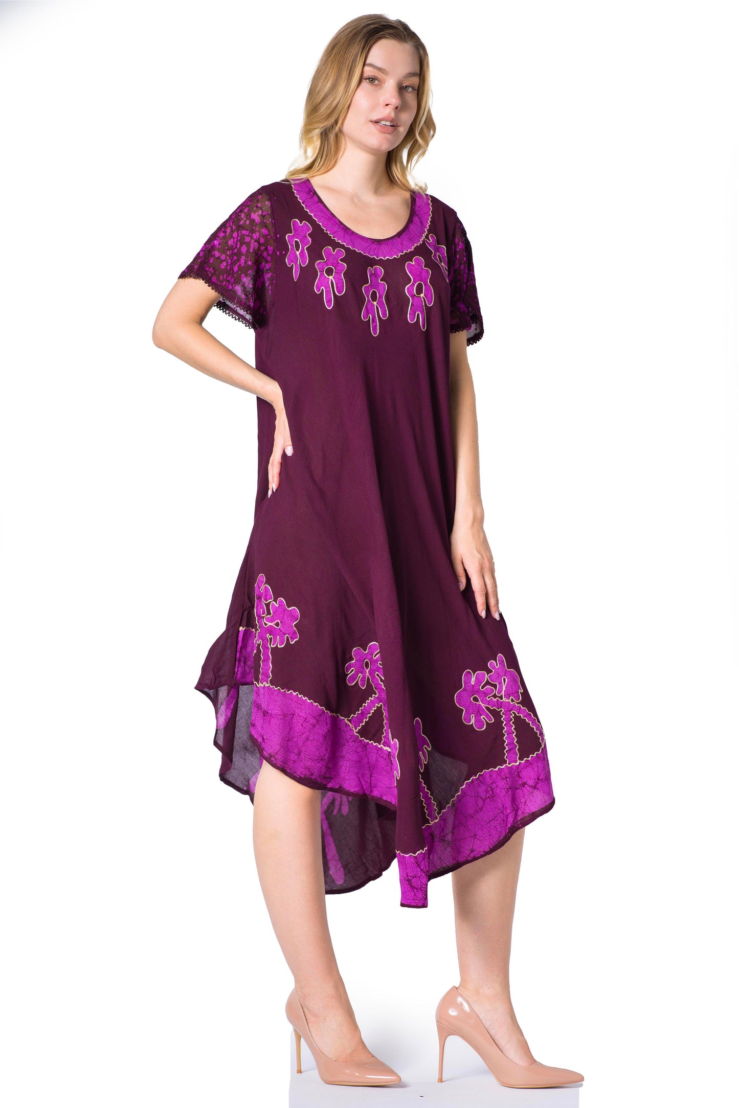 Vestido Caftán/Pareo de Manga Corta Sakkas Batik Palmera
