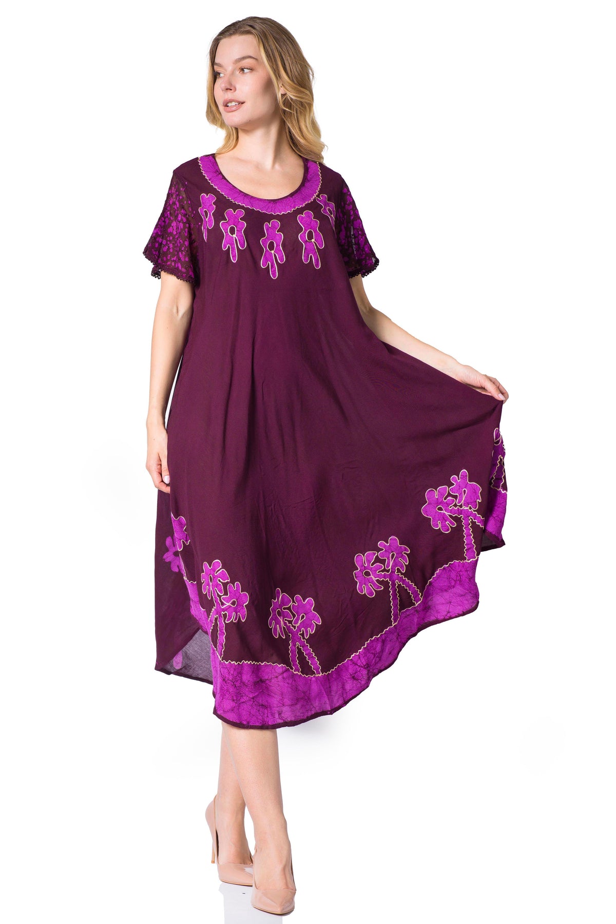 Vestido Caftán/Pareo de Manga Corta Sakkas Batik Palmera