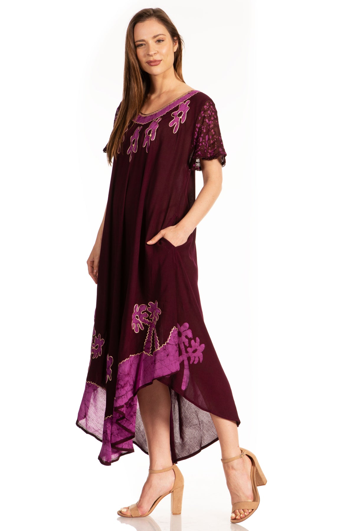Vestido Caftán/Pareo de Manga Corta Sakkas Batik Palmera