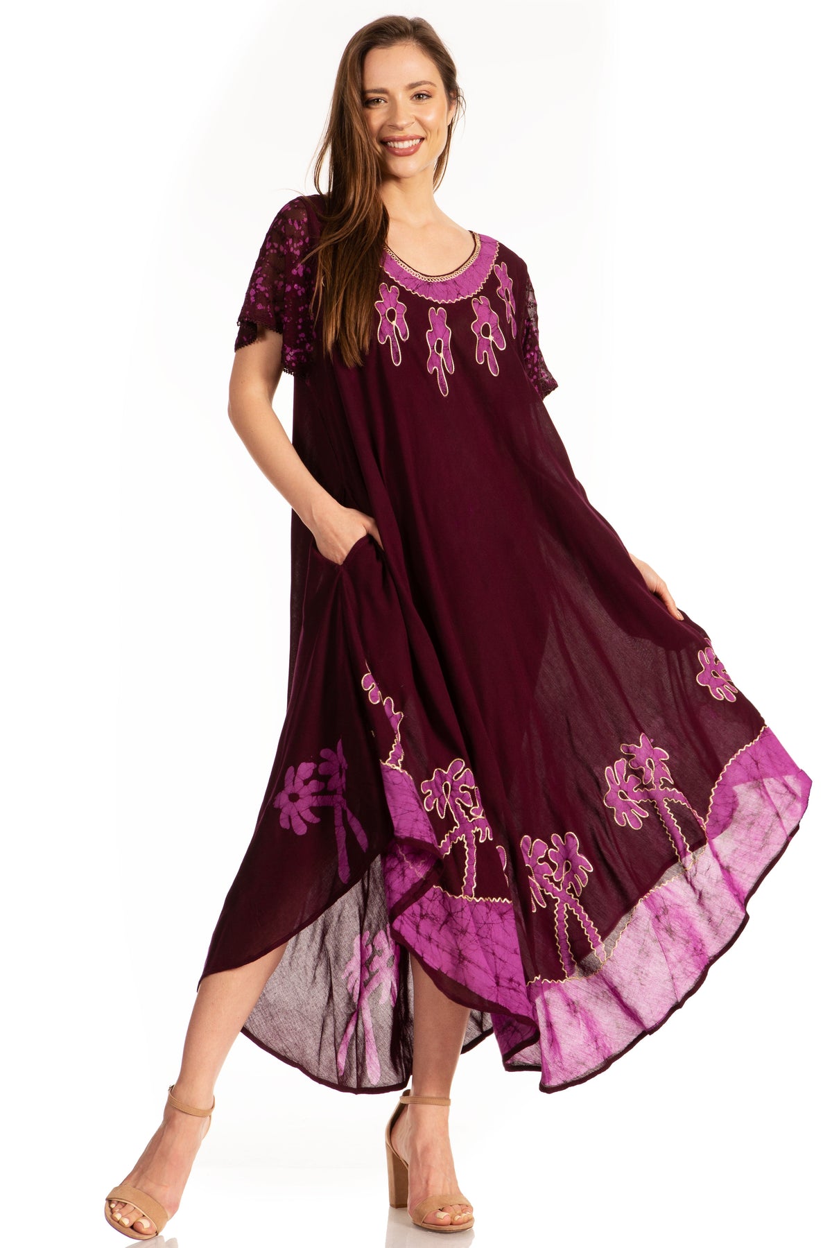 Vestido Caftán/Pareo de Manga Corta Sakkas Batik Palmera