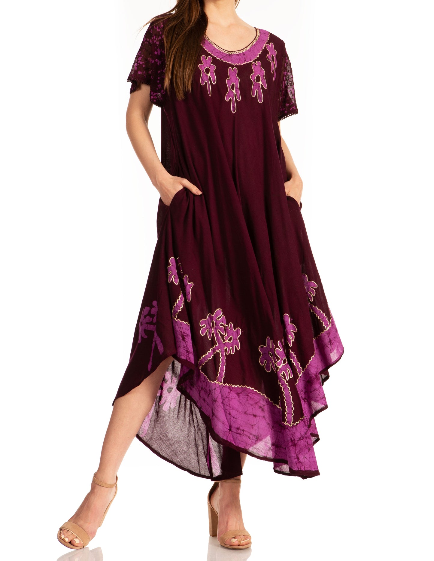 Vestido Caftán/Pareo de Manga Corta Sakkas Batik Palmera
