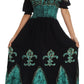 Sakkas Batik Fleur De Lis Embroidered Peasant Dress