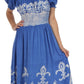 Sakkas Batik Fleur De Lis Embroidered Peasant Dress