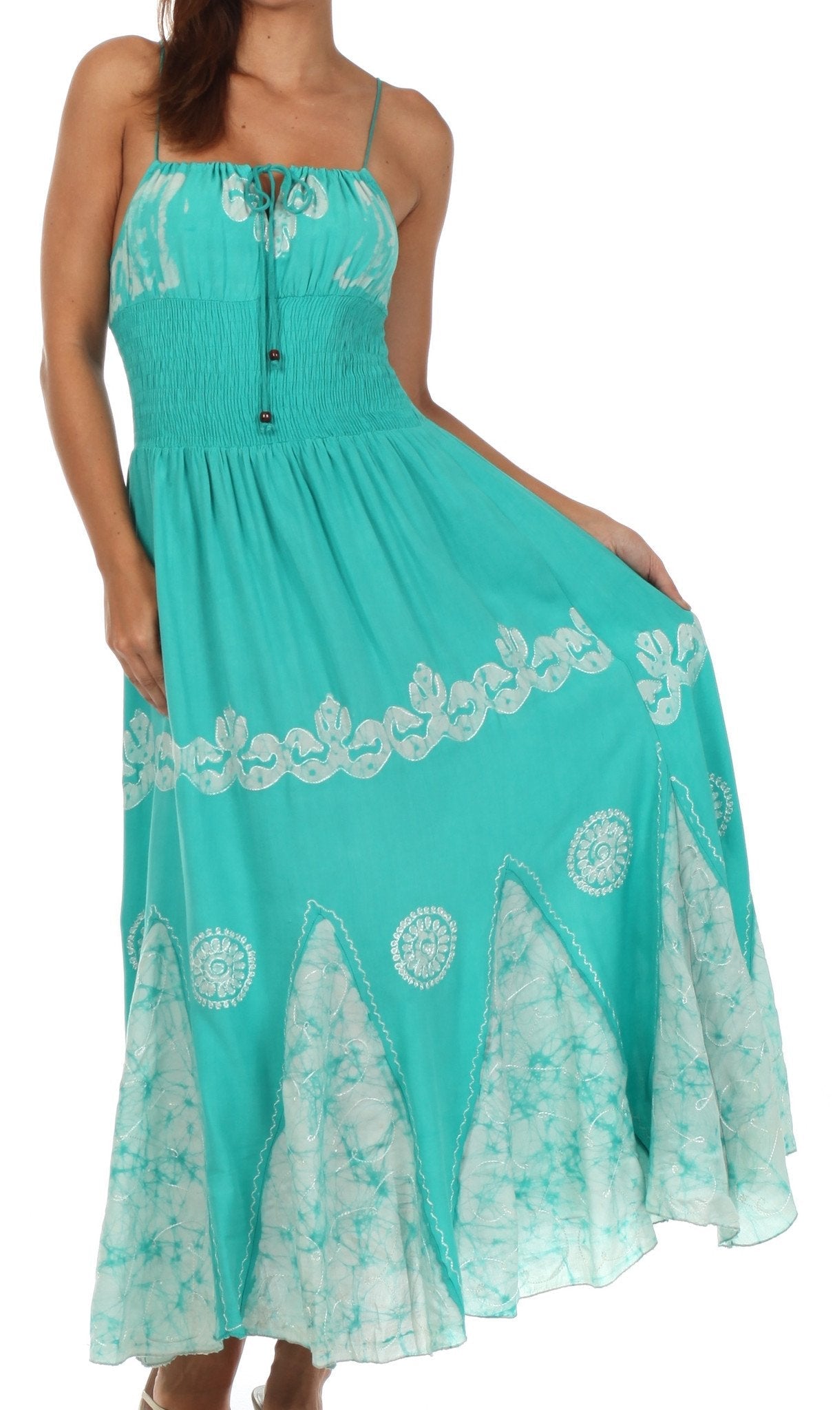 Sakkas Batik Triangle Smocked Empire Waist Dress