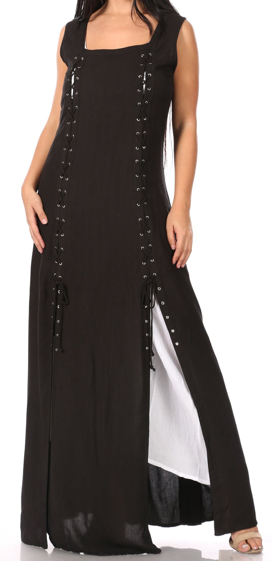 Sakkas Riva Camisón sin mangas para mujer + vestido de estilo medieval, celta y renacentista