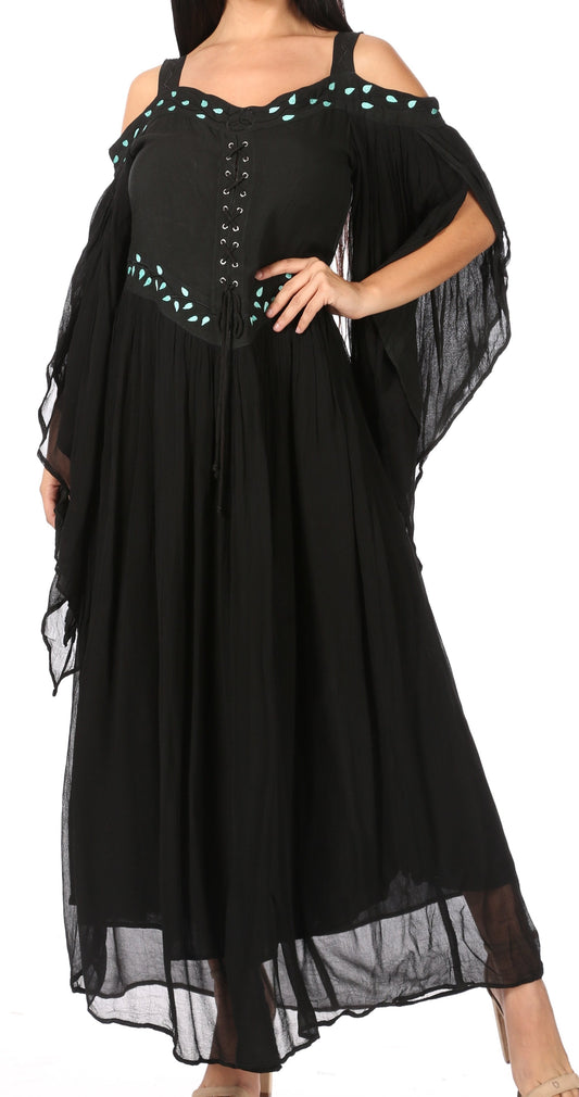 Sakkas Roisin Vestido de Disfraz Medieval Celta Renacentista de Manga Larga para Mujer