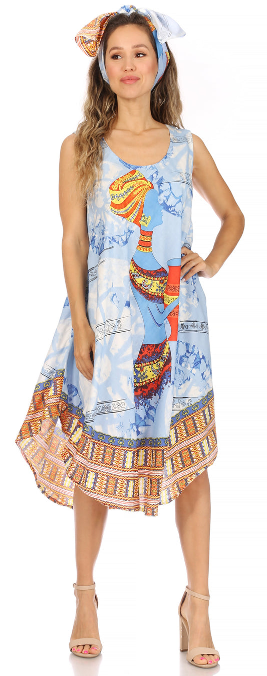 Sakkas Urbi Caftán sin mangas para mujer, estilo africano, informal, estampado, para playa, vestido de playa - Compra uno y llévate otro