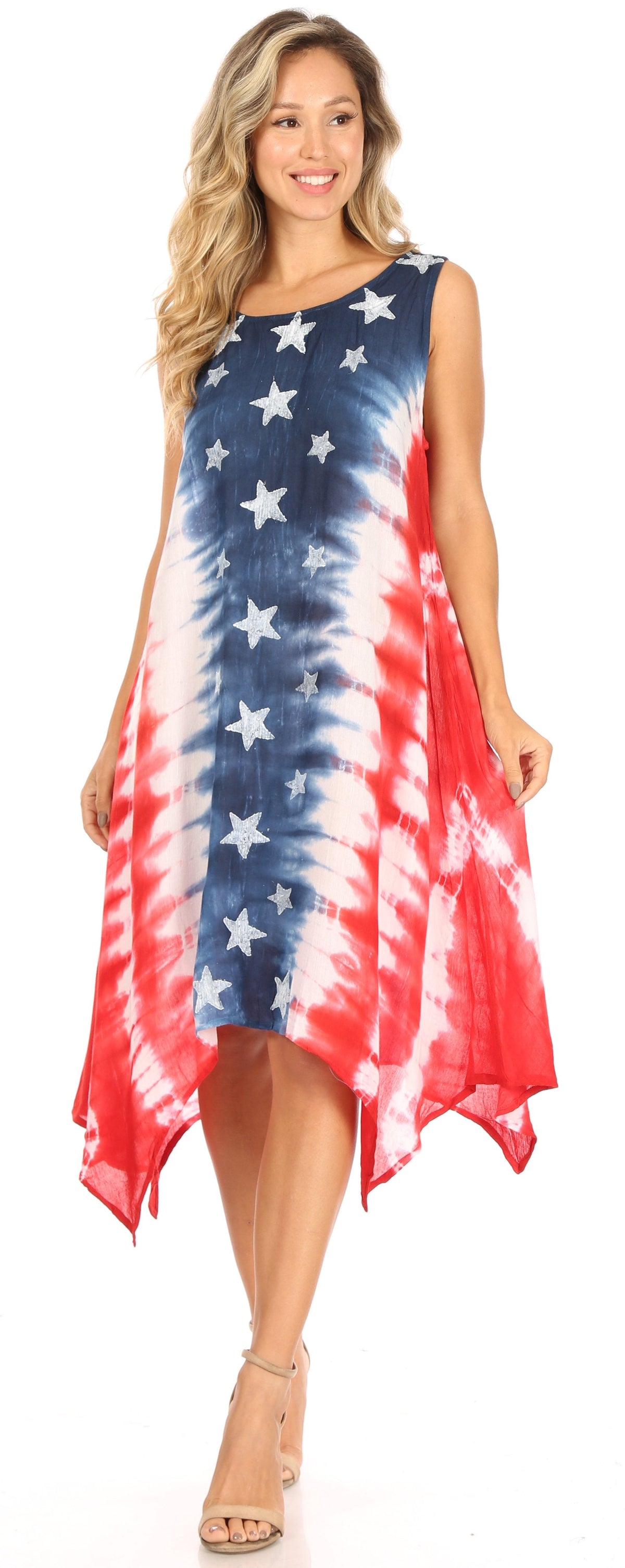 Sakkas Sara Women's Patriotic Flag Loose Summer Casual Dress Lightweight Print