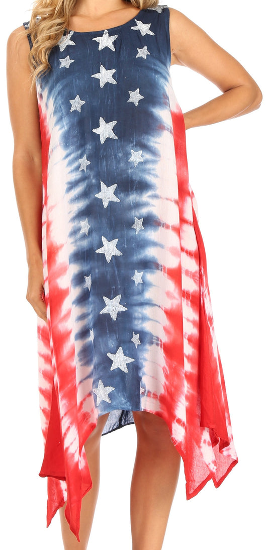 Sakkas Sara - Vestido ligero informal de verano suelto con estampado de bandera patriótica para mujer