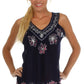 Sakkas Batik Embroidered V-Neck Sleeveless Blouse