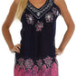 Sakkas Batik Embroidered V-Neck Sleeveless Blouse