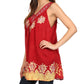 Sakkas Batik Embroidered V-Neck Sleeveless Blouse