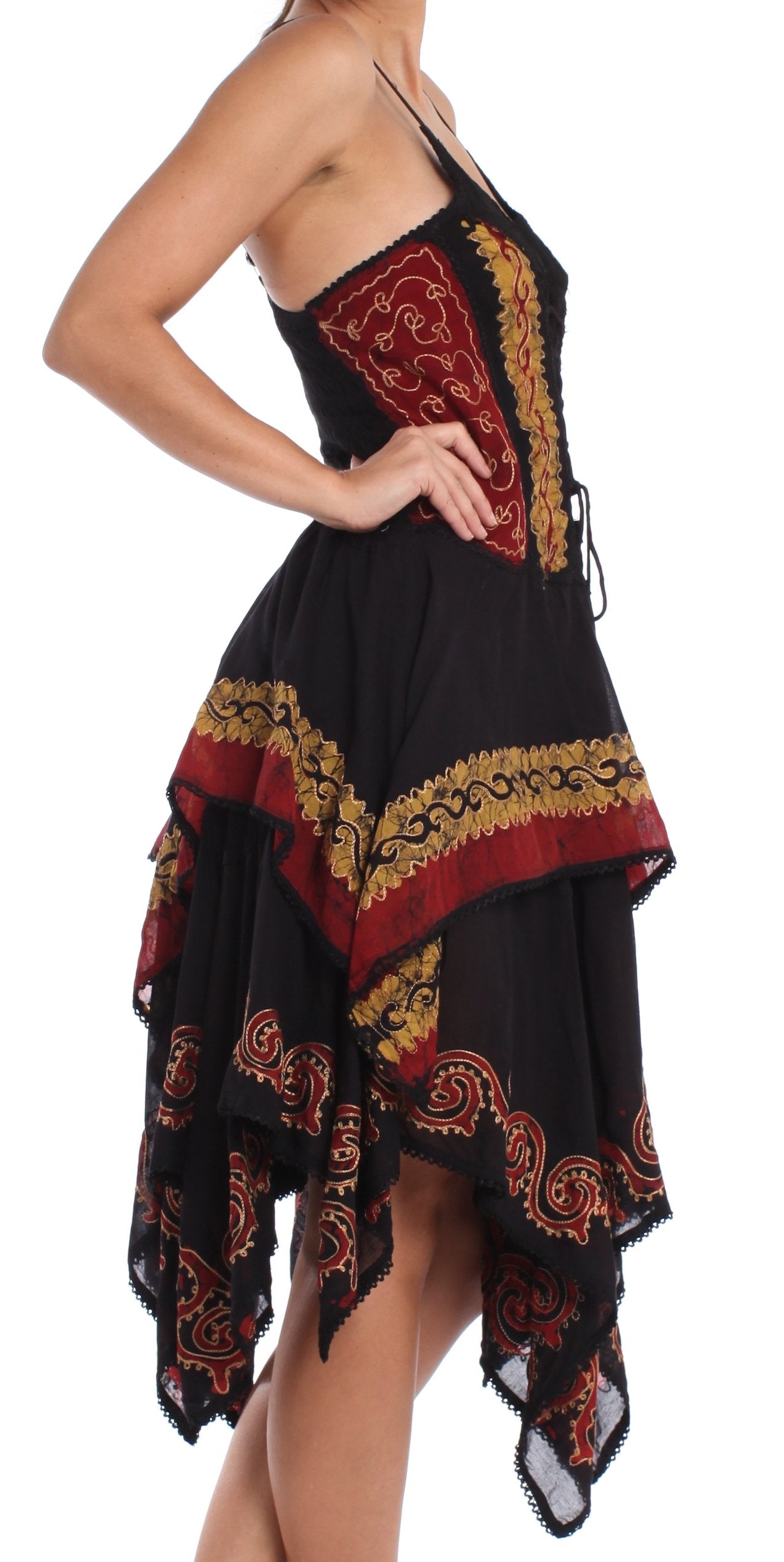 Sakkas Batik Corset Style Bodice Handkerchief Hem Dress