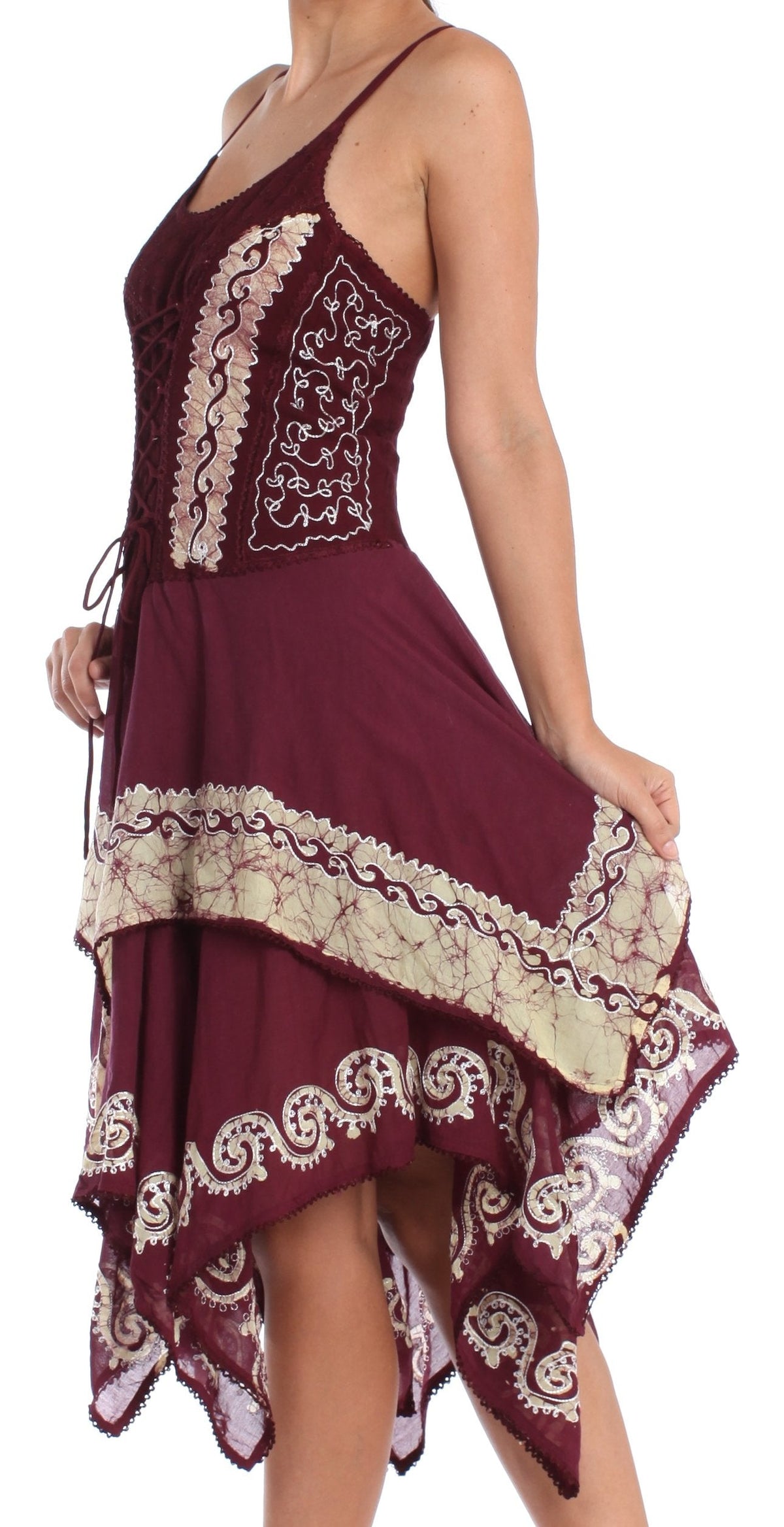 Sakkas Batik Corset Style Bodice Handkerchief Hem Dress