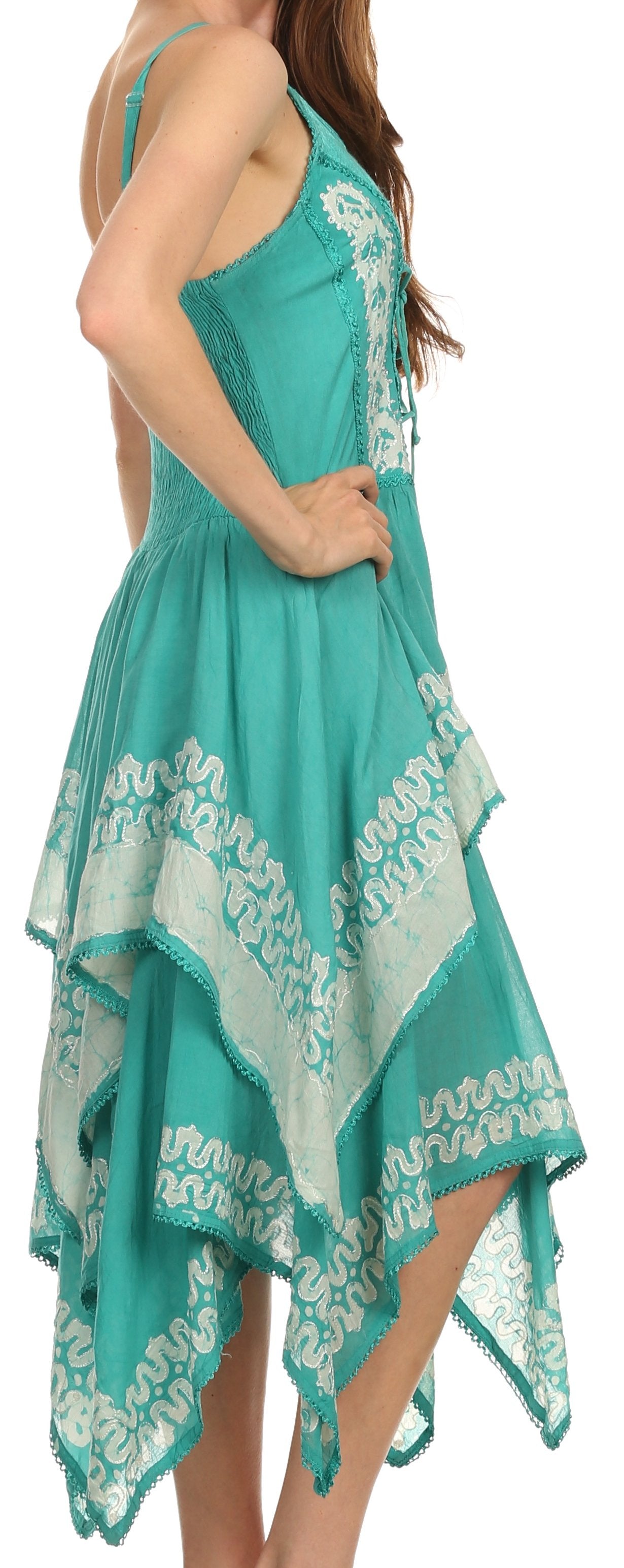 Sakkas Batik Corset Style Bodice Handkerchief Hem Dress