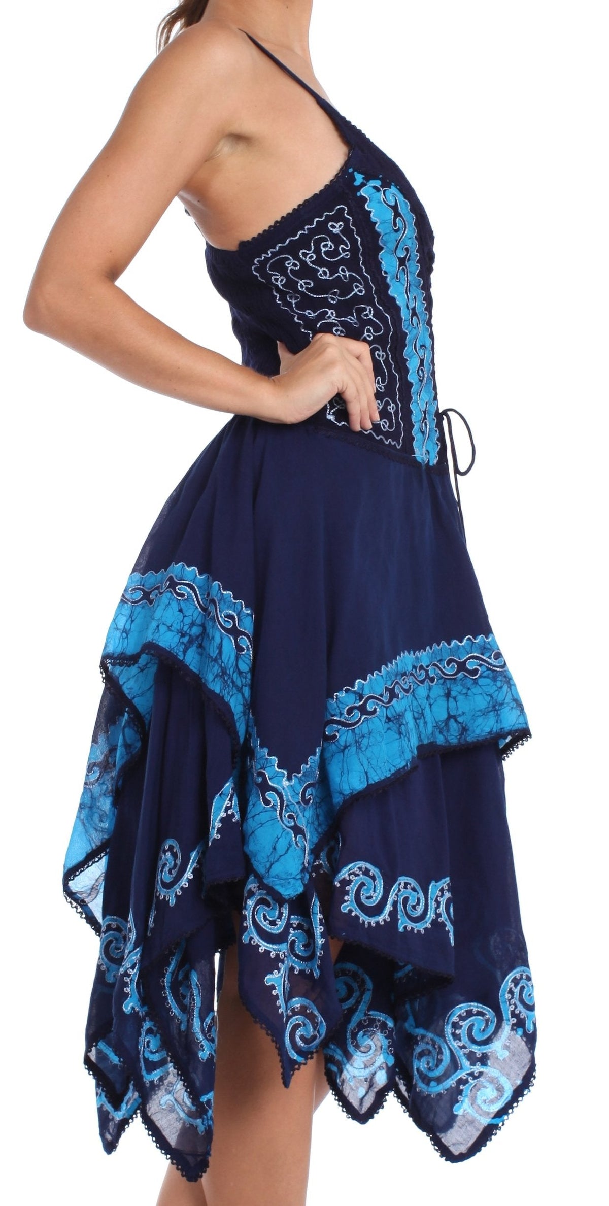 Sakkas Batik Corset Style Bodice Handkerchief Hem Dress