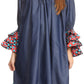 Sakkas Folami Chambray and Ankara Wax Dutch Print Muumuu Dress Relax Fit