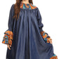 Sakkas Folami Chambray and Ankara Wax Dutch Print Muumuu Dress Relax Fit