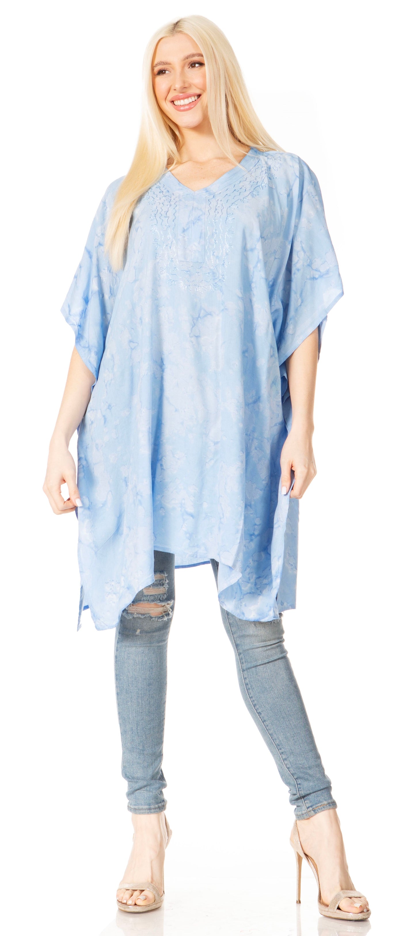 Sakkas Marcy Women's V-neck Caftan Top Tunic Dress - Perfect for Summer Boho Style & Swinging Coverup