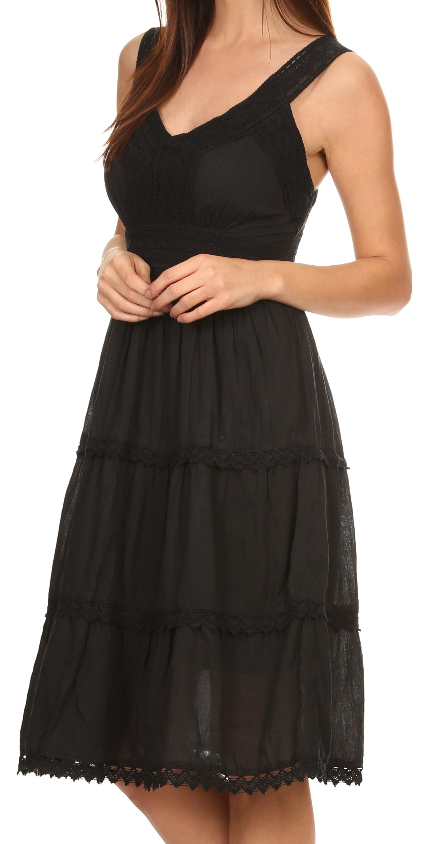 Sakkas Vestido sin mangas forrado para mujer Presta Roman con diseño de encaje bordado