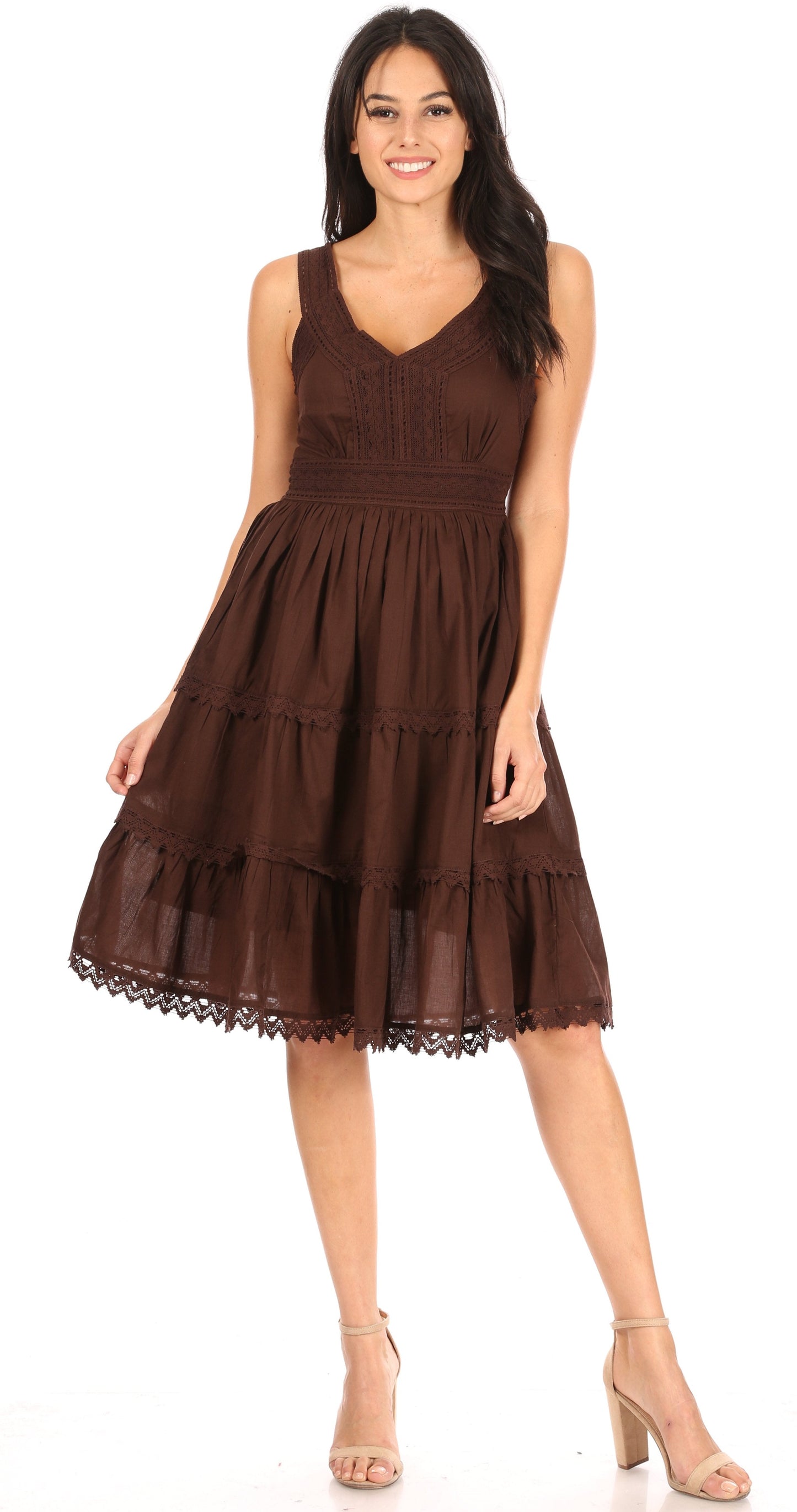 Sakkas Vestido sin mangas forrado para mujer Presta Roman con diseño de encaje bordado
