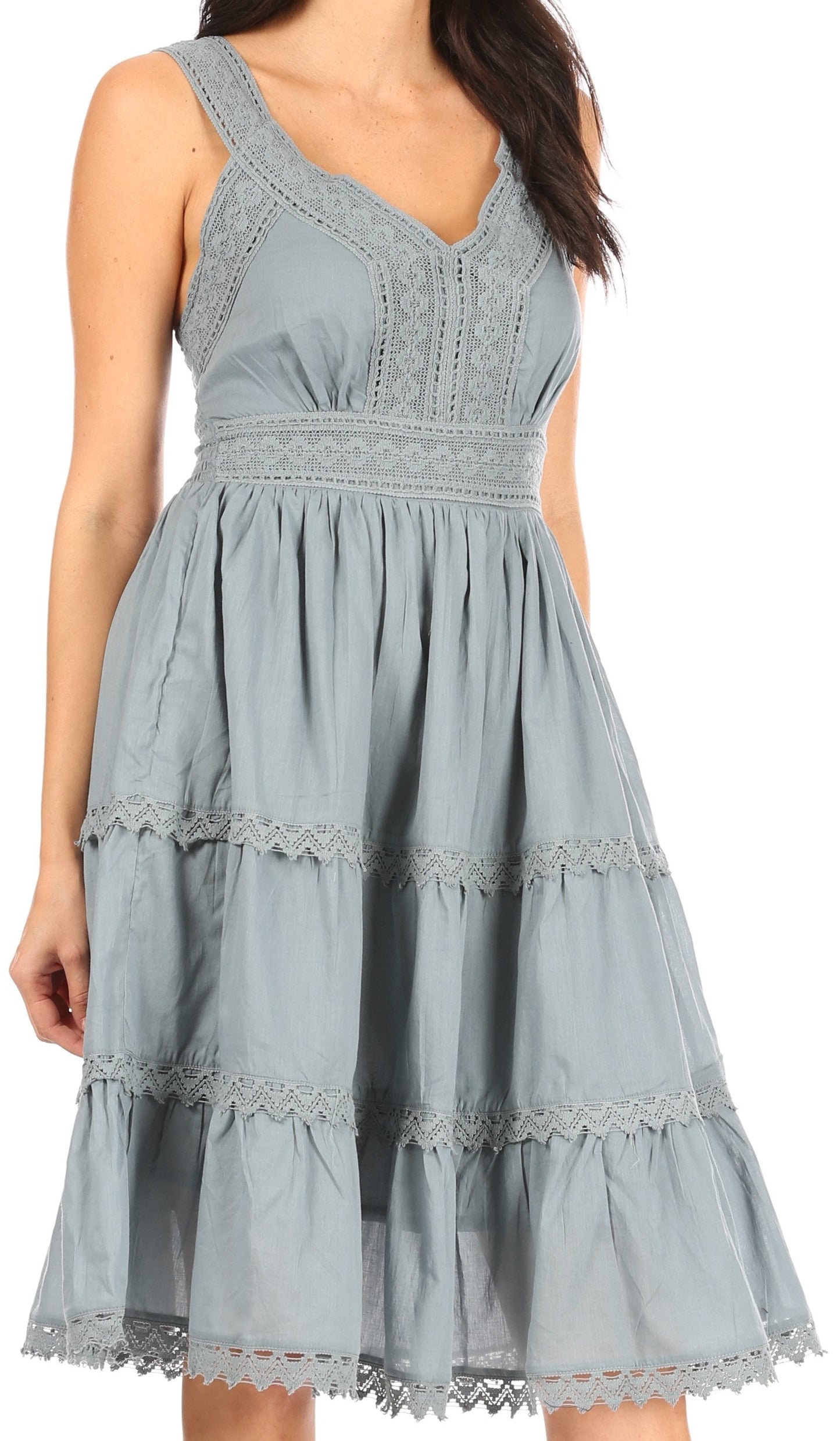 Sakkas Vestido sin mangas forrado para mujer Presta Roman con diseño de encaje bordado
