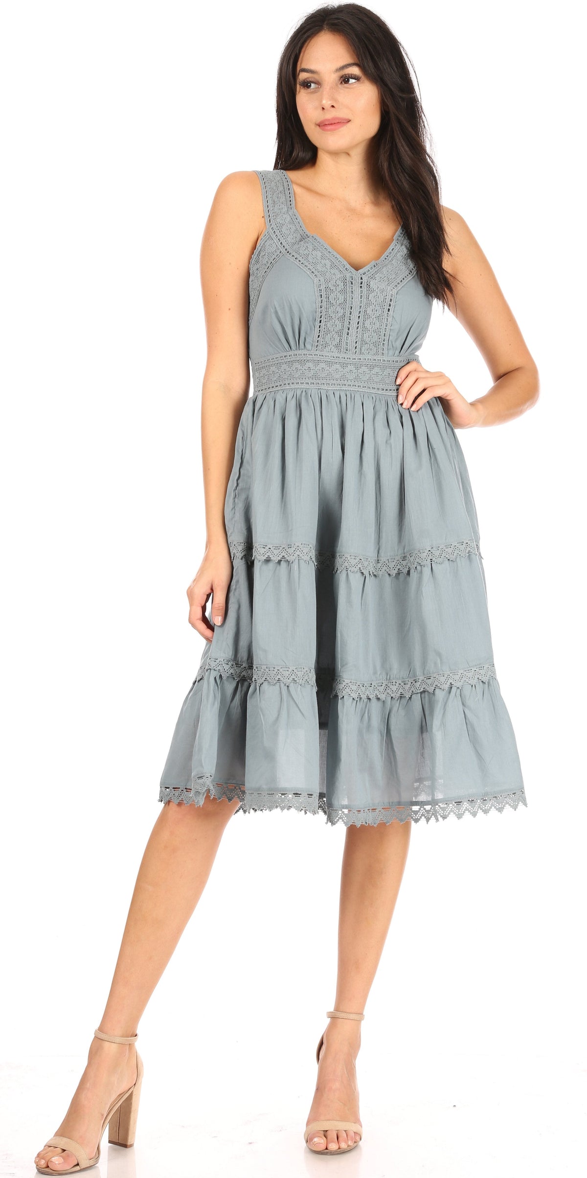 Sakkas Vestido sin mangas forrado para mujer Presta Roman con diseño de encaje bordado