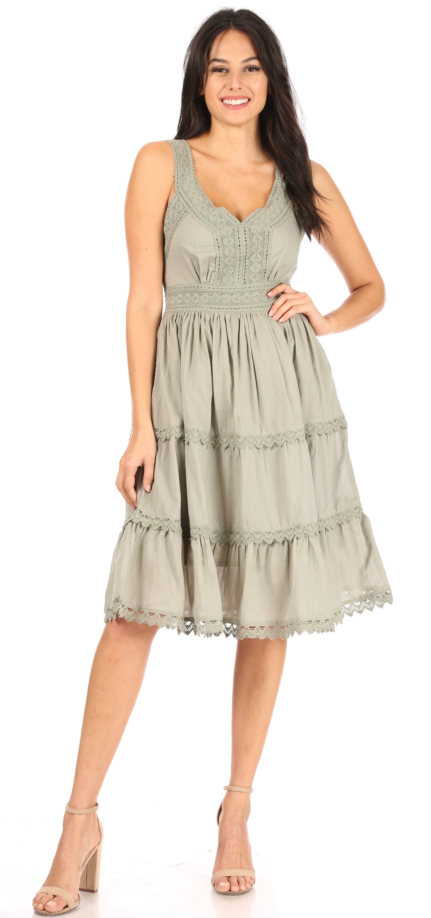 Sakkas Vestido sin mangas forrado para mujer Presta Roman con diseño de encaje bordado