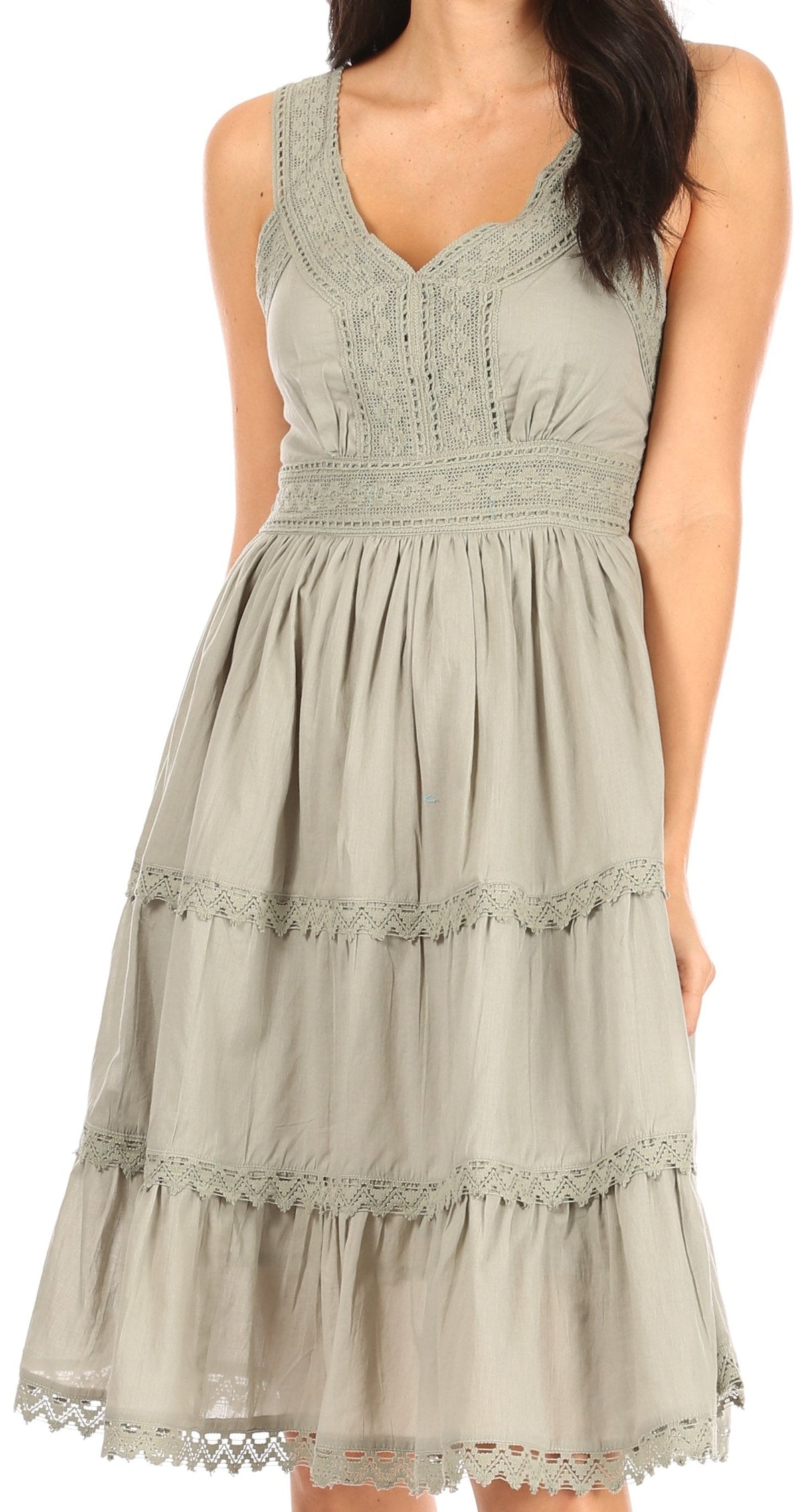 Sakkas Vestido sin mangas forrado para mujer Presta Roman con diseño de encaje bordado