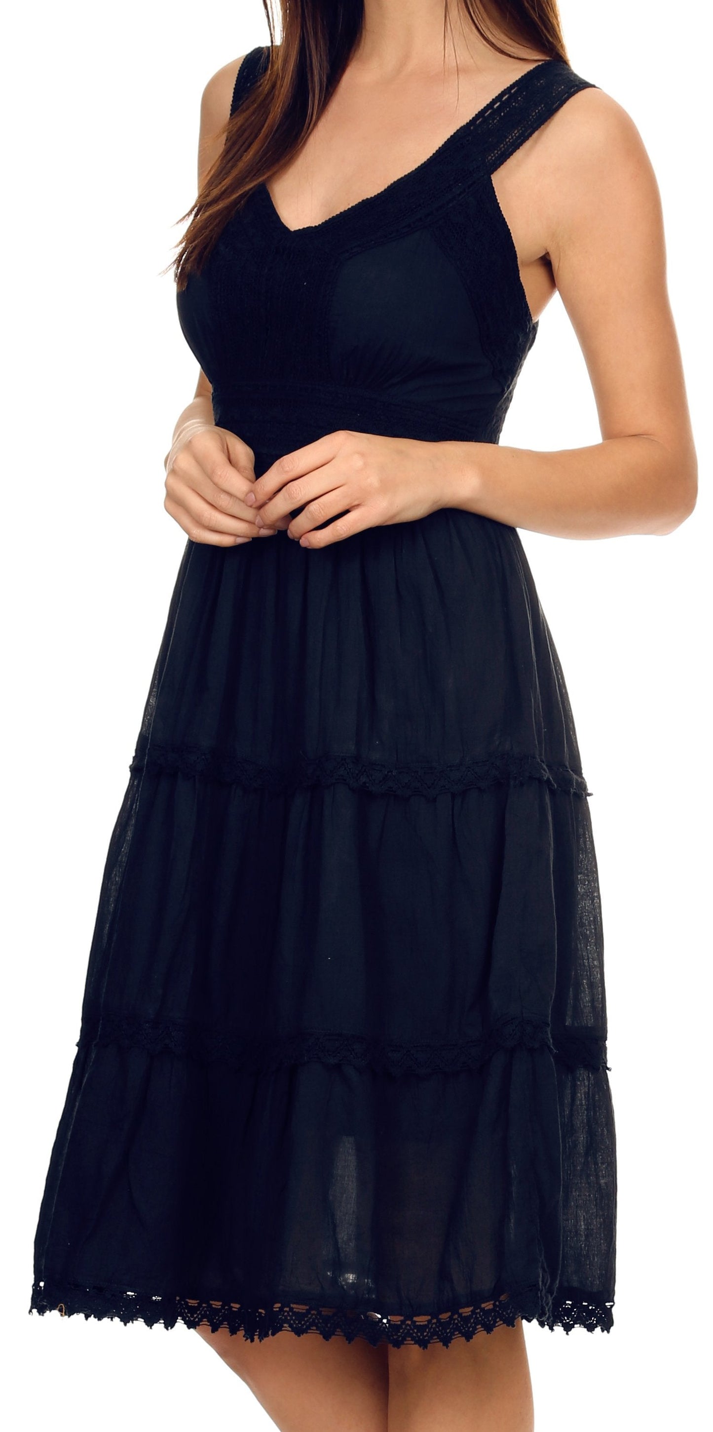Sakkas Vestido sin mangas forrado para mujer Presta Roman con diseño de encaje bordado