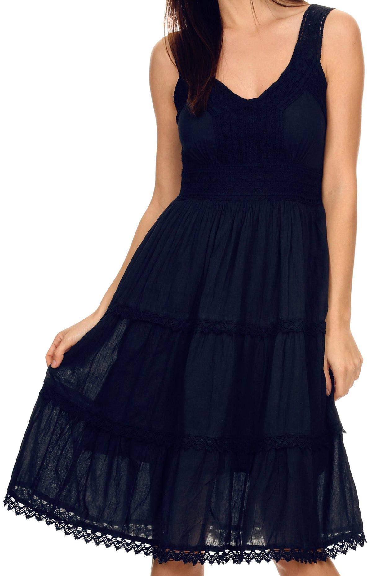 Sakkas Vestido sin mangas forrado para mujer Presta Roman con diseño de encaje bordado