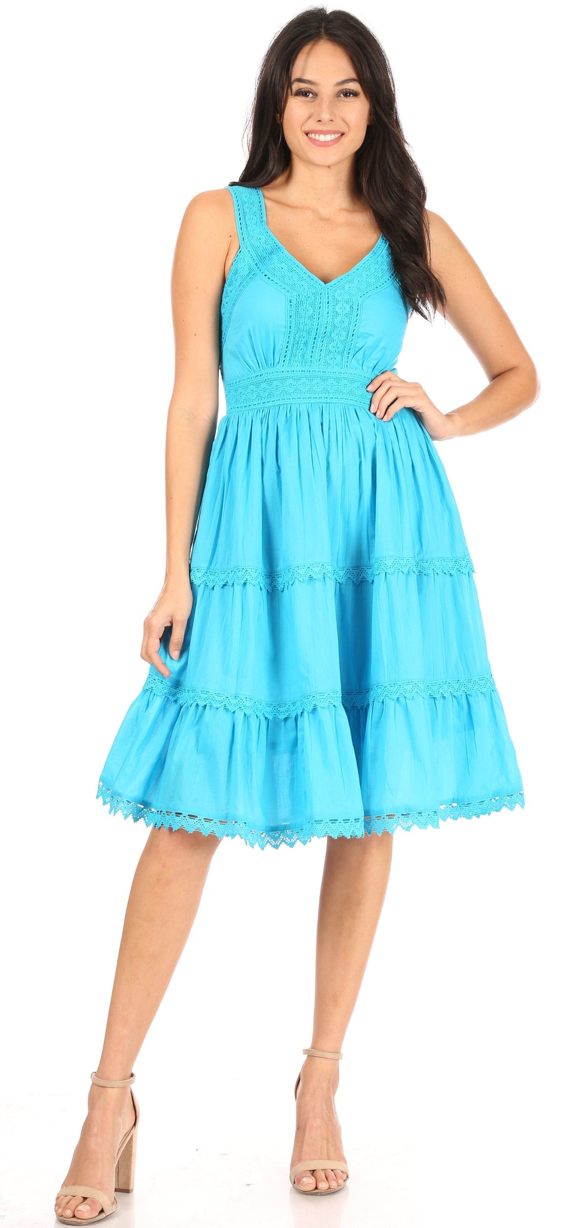 Sakkas Vestido sin mangas forrado para mujer Presta Roman con diseño de encaje bordado